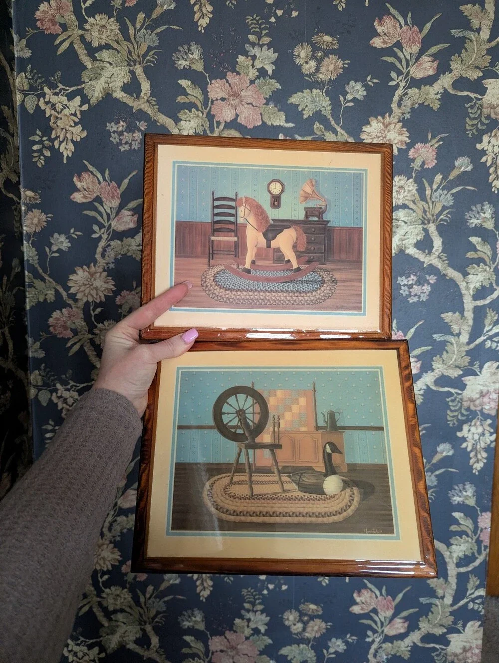 Country Folk Art Still Life Prints Epoxied Onto Wood Wall Hanging